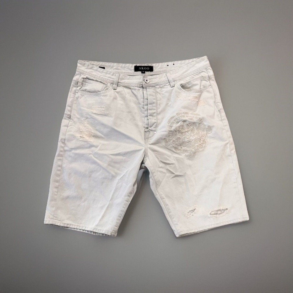 AKOO Brand White Shorts Mens 38 Standard Fit Ghana Jean Short Stretch #G
